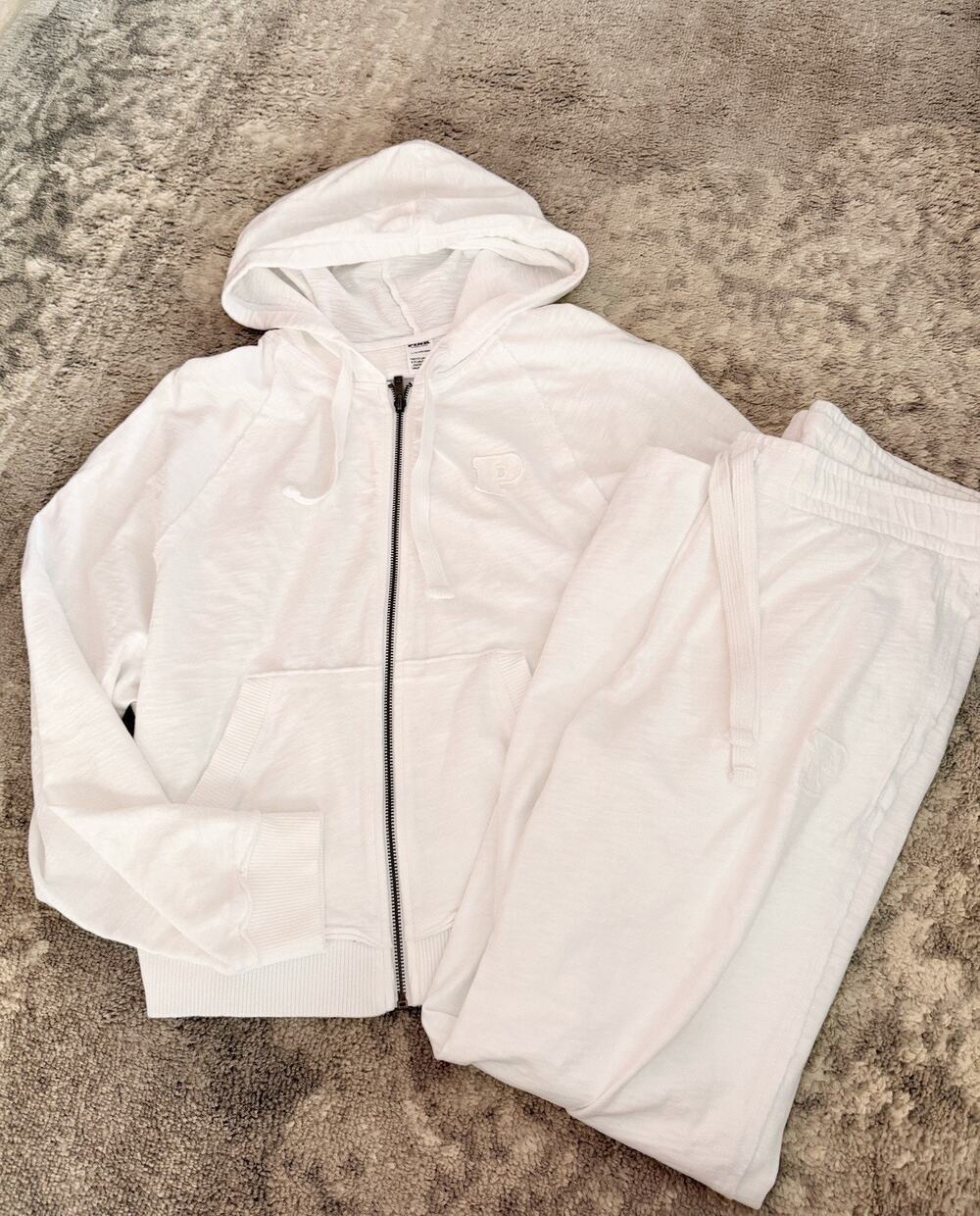 Victorias Secret PINK VS 2PC Lounge Set Hoodie Lightweight White Soft Cozy L